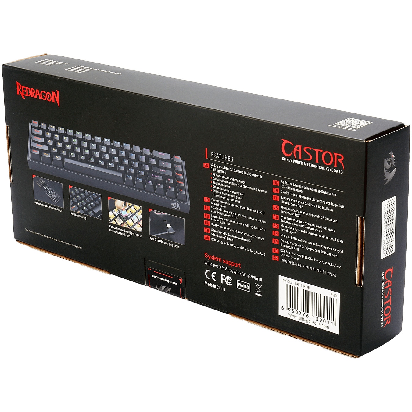 Механична гейминг клавиатура Redragon Castor TKL K631 RGB, Червени ...