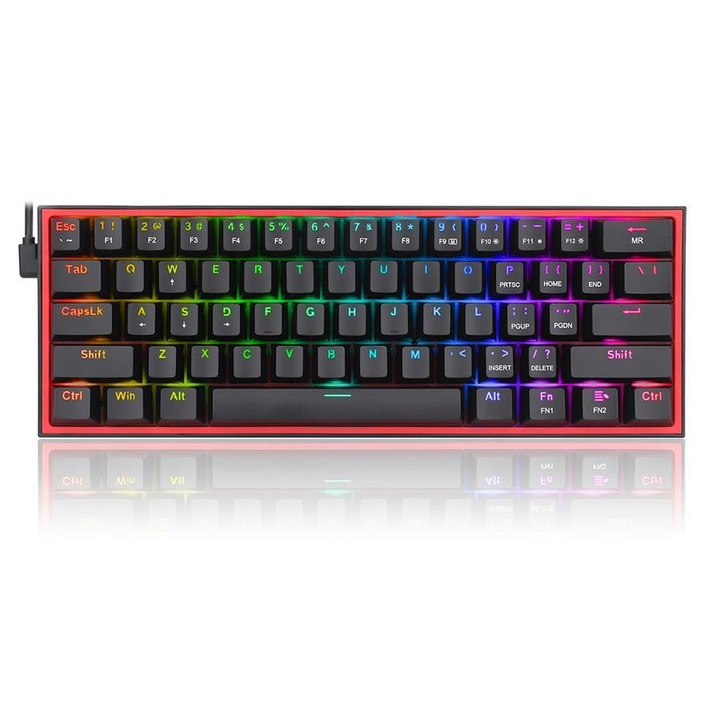 Tastatura mecanica gaming Redragon Fizz TKL K617 RGB, negru, red switches, USB type-C