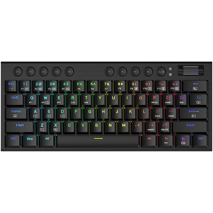 Tastatura mecanica gaming Redragon Noctis TKL PRO K632 RGB, low profile red switches, 5.0 bluetooth/2.4 Ghz/wired, USB type-C