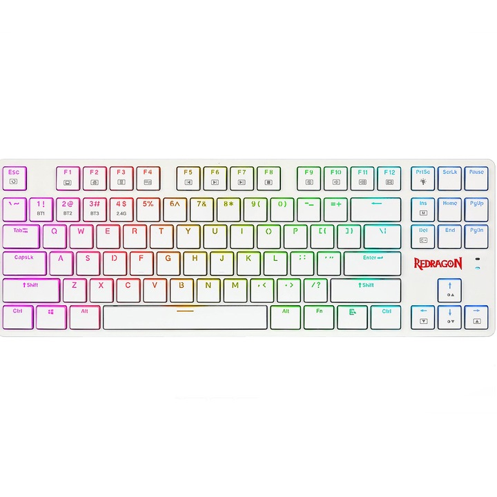 Tastatura mecanica gaming Redragon Anubis TKL K539W RGB, alb, low brown switches, 5.0 bluetooth/2.4 Ghz/wired, USB type-C