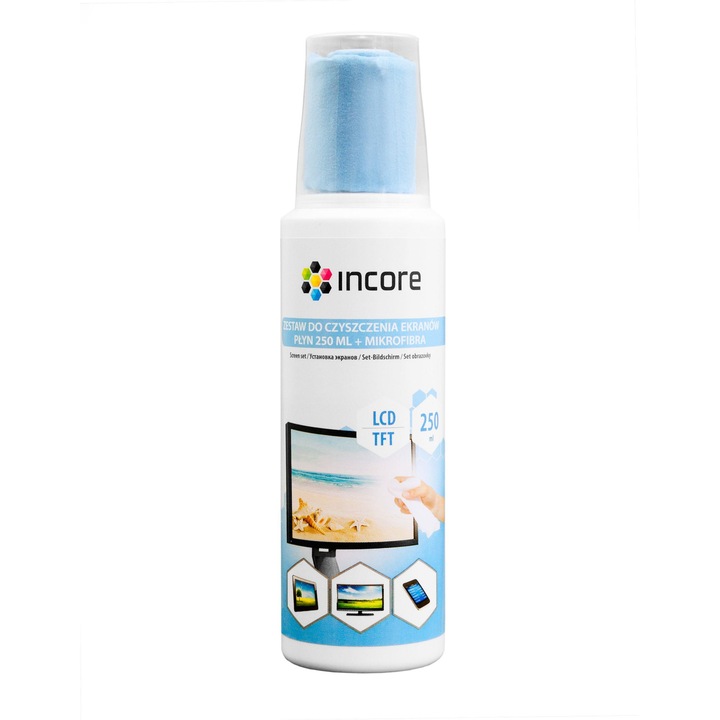 Kit de curatare pentru ecran cu laveta, Incore, 250 ml