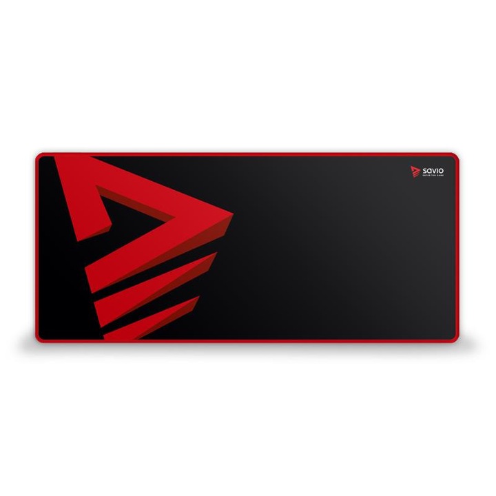 Mousepad de gaming Savio, 900 x 400 x 3 mm, Panza, Cauciuc, Negru, Rosu
