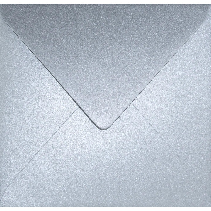 Set de plicuri decorative metalizate patrate, Netuno, Aster Metallic, K4, 153x153mm, Lipire umeda, V-tip, 120g/m2, Hartie, argintiu, 500 buc