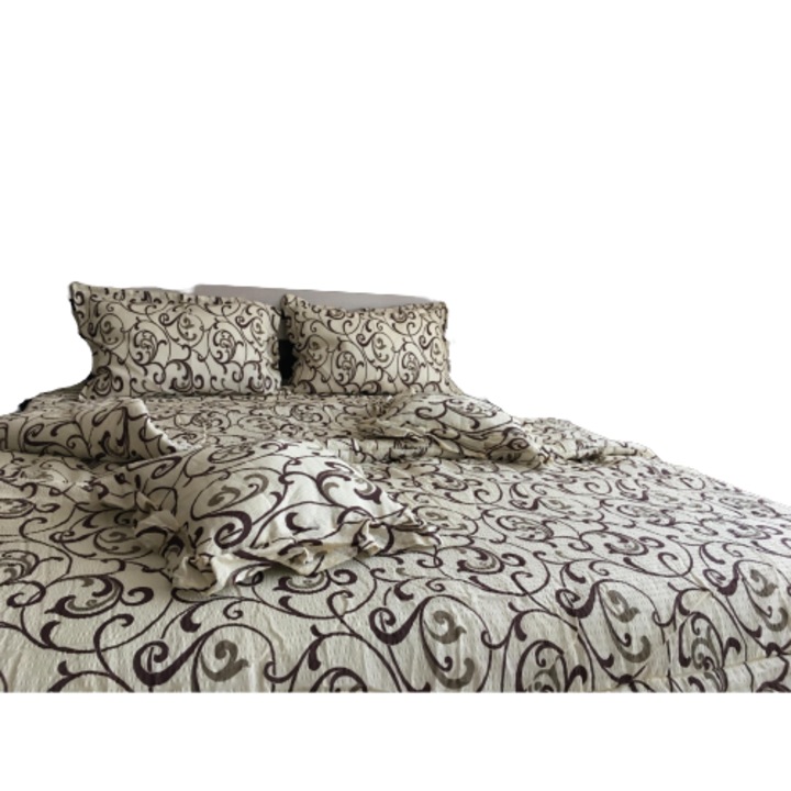 Lenjerie de pat, creponata, 2 persoane, material bumbac si poliester, 4 piese, culoare multicolor