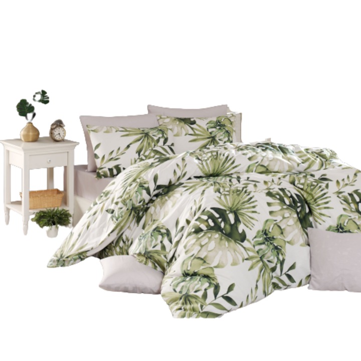 Спално бельо Caressa Botanic, 2 лица, памучна материя, зелен цвят, 4 бр