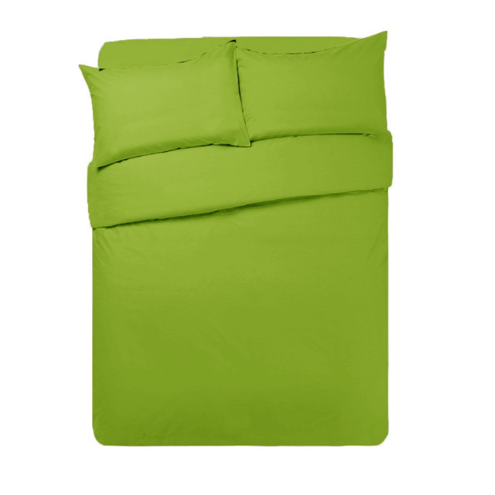 Комплект спално бельо от 4 части Квадратни Метри, матово зелен цвят, състоящ се от плик за завивка 180/200, 2 калъфки за възглавница, калъф за матрак 160/200 с цип