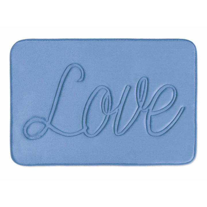 Fürdőszőnyeg Love, Spod Igły i Nitki, Velúr, Csúszásmentes, 45 x 70 cm, Kék