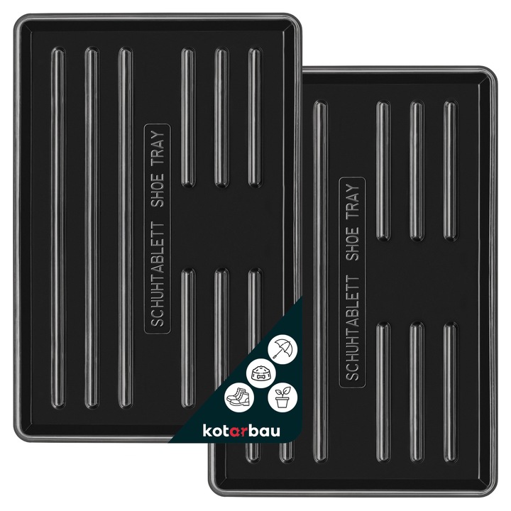 Set 2 tavi pentru pantofi, Kotarbau, Plastic, Impermeabile, 60x40 cm, Negru
