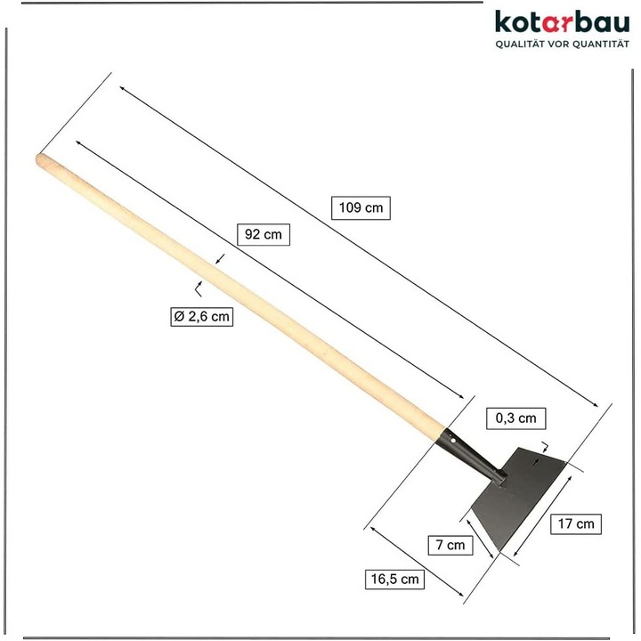 Lopata pentru zapada, Kotarbau, Lemn/Otel, Lama 17 cm, 109 cm, Bej/Negru