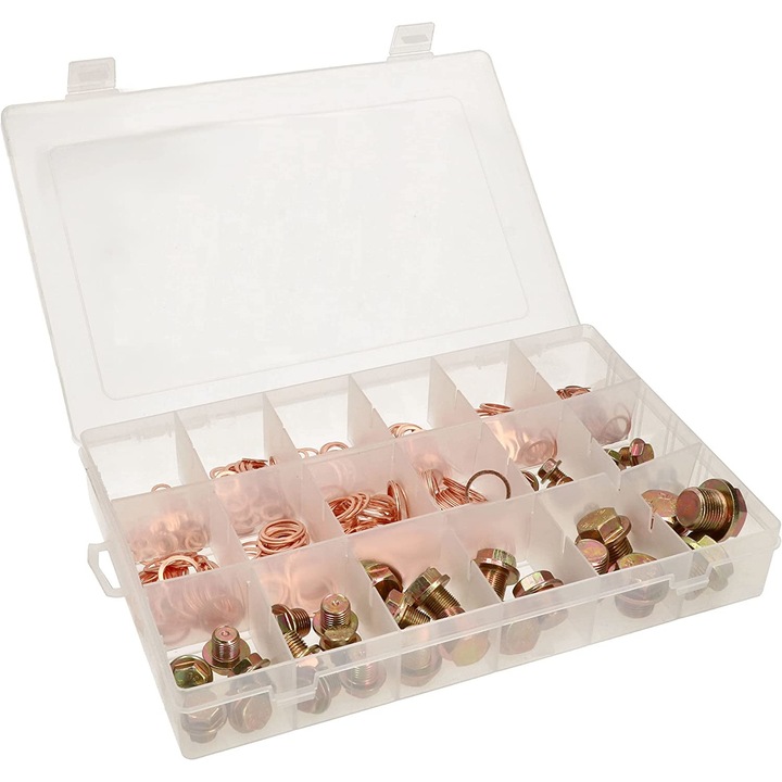 Set dopuri de scurgere si saibe pentru schimb ulei, Kotarbau, Cupru, 534 piese, 6-20 mm