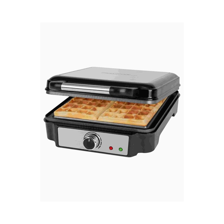 Proficook Waffle/gofri készítő, PC-WA1241, nagy főzési felület 24x24cm, tapadás nélküli bevonat, fényjelzők, állítható hőmérséklet, túlmelegítő védelem, automatikus megállás, hőszigetelő fogantyúk, ezüst ezüst /fekete