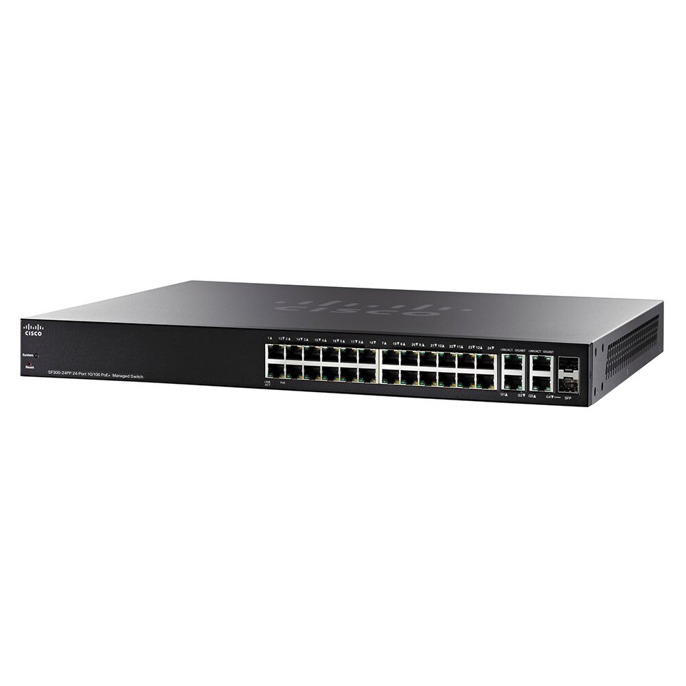 Switch Cisco SF300-24PP, 24 x 10/100 Mbps, PoE+, Gigabit Uplinks
