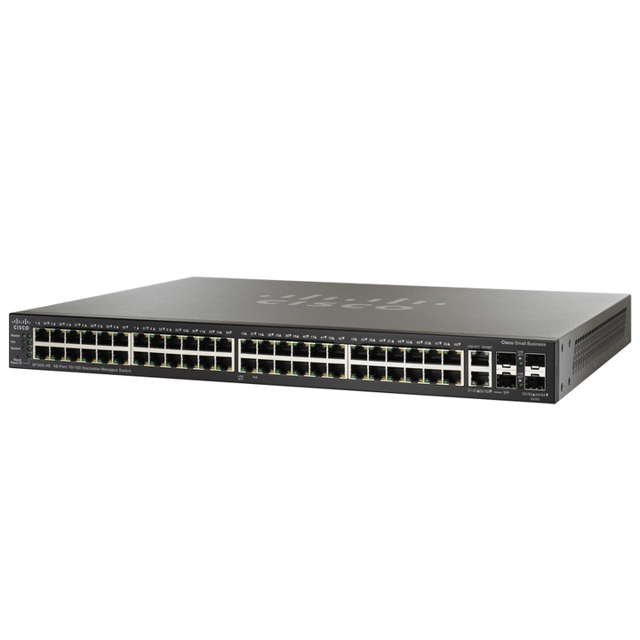 Cisco SF500-48, 48x10/100, 4xGig(2x5G SFP) Stackable menedzselhető Switch