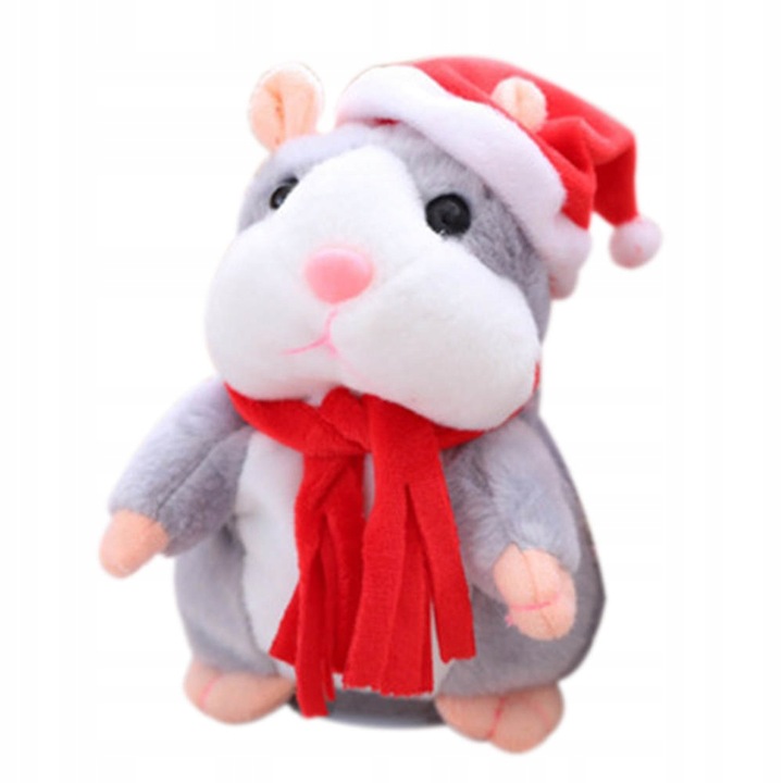 Интерактивен говорещ коледен хамстер, Onshop, 16 см, сив