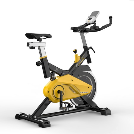 Bicicleta fitness pentru spinning, PROGRESSIVE SX2000SE, Greutate maxima utilizator 120 kg, Bluetooth, Calcul calorii, timp, distanta, puls, Greutate sistem volanta 18 kg, culoare negru-galben