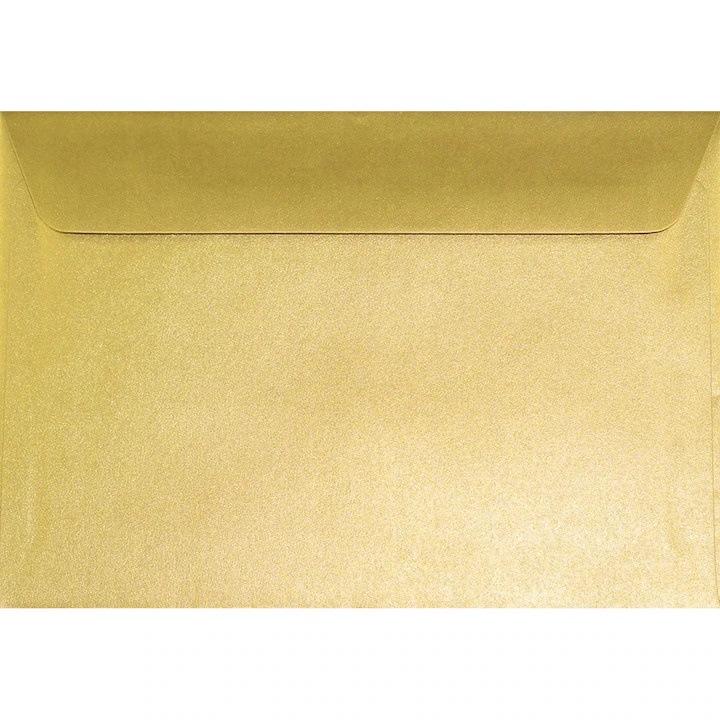 Set de plicuri decorative metalizate, Netuno, Sirio Pearl, C6, 114x162mm, Lipire umeda, 110g/m2, Hartie, auriu, 25 buc