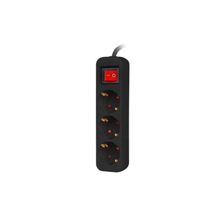 Удължител Lanberg, 3 гнезда, С ключ, 1,5 м, 230V, Черен, Червен