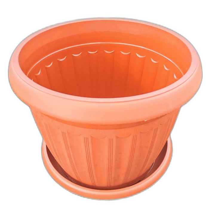 Ghiveci Infinity D320 cu Farfurie, Dimensiune 32x23 cm, Culoare Maro