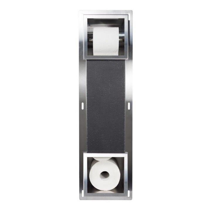 Вграден държач за тоалетна хартия Balneo Wall-Box Paper 2, С допълнителен рафт за подаване на хартия, Неръждаема стомана, Сребрист