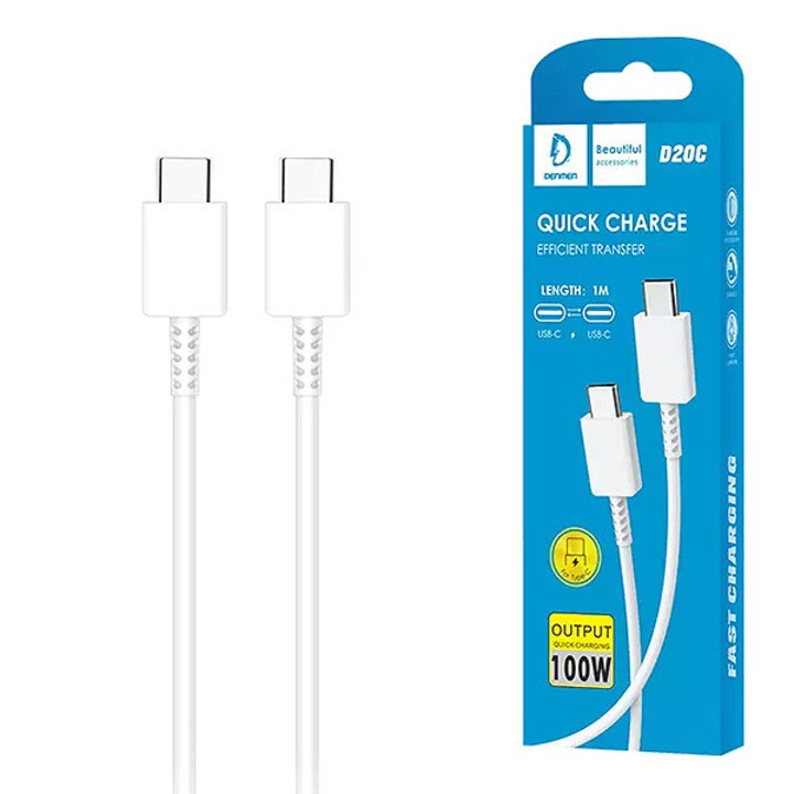 C típusú USB kábel tápellátás 3,6 A, Denmen D20C, 1 m, 100 W, fehér