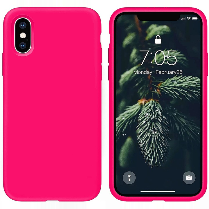 Husa CASEY STUDIOS™ compatibila cu iPhone X / XS, Soft Silicone Premium, Microfibra in Interior, Fuchsia, de Protectie, Ultra Slim, pentru Incarcare Wireless, Margini Ridicate de Protectia Ecranului si a Camerelor
