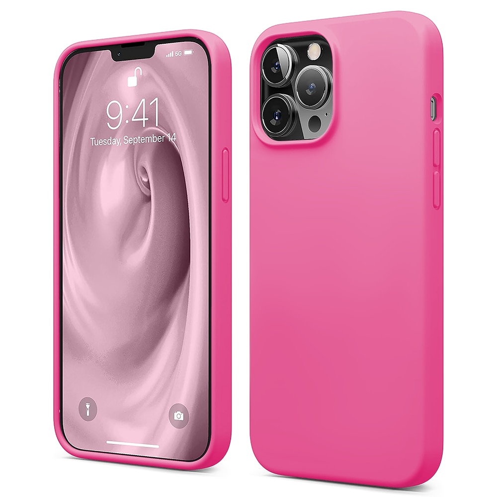 Husa CASEY STUDIOS™ compatibila cu iPhone 13 Pro Max, Soft Silicone Premium, Microfibra in Interior, Fuchsia, de Protectie, Ultra Slim, pentru Incarcare Wireless, Margini Ridicate de Protectia Ecranului si a Camerelor