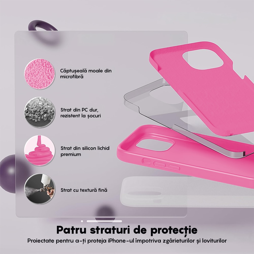 Husa CASEY STUDIOS™ compatibila cu iPhone 13 Pro Max, Soft Silicone Premium, Microfibra in Interior, Fuchsia, de Protectie, Ultra Slim, pentru Incarcare Wireless, Margini Ridicate de Protectia Ecranului si a Camerelor