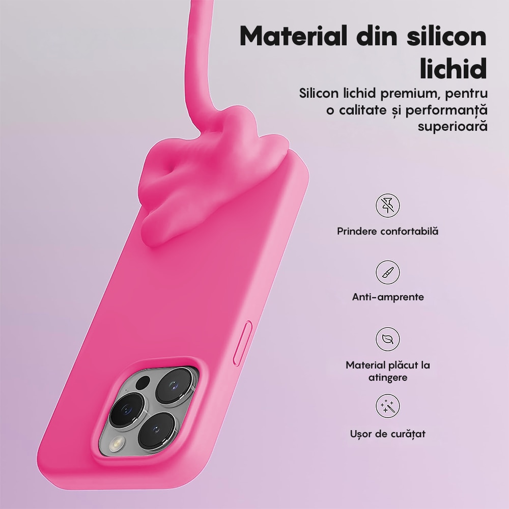 Husa CASEY STUDIOS™ compatibila cu iPhone 13 Pro Max, Soft Silicone Premium, Microfibra in Interior, Fuchsia, de Protectie, Ultra Slim, pentru Incarcare Wireless, Margini Ridicate de Protectia Ecranului si a Camerelor