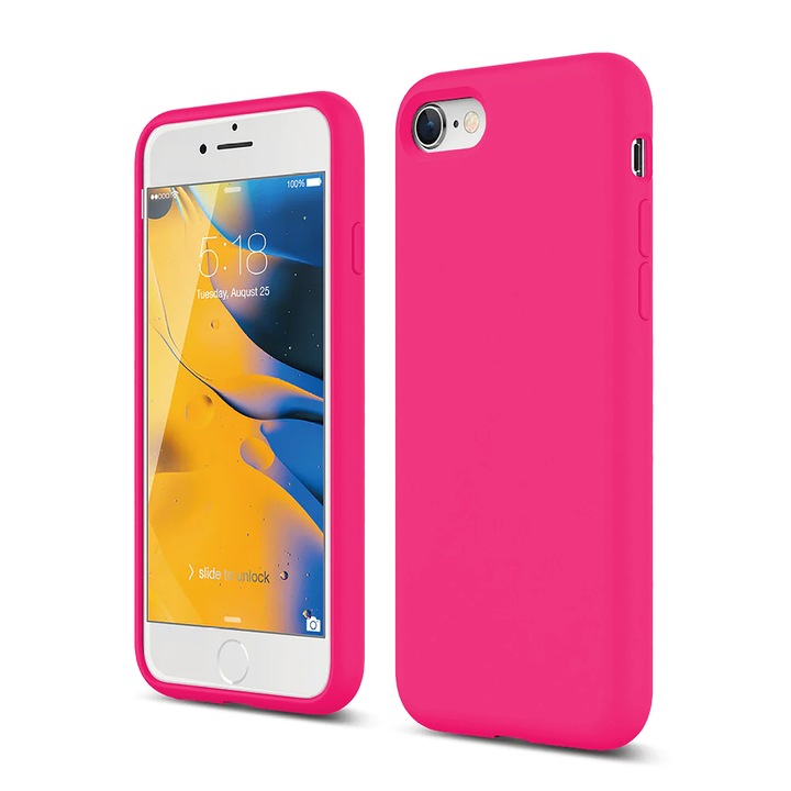 Husa CASEY STUDIOS™ compatibila cu iPhone 7 / 8 / SE 2 / SE 2020 / SE 3 2022, Soft Silicone Premium, Microfibra in Interior, Fuchsia, de Protectie, Ultra Slim, pentru Incarcare Wireless, Margini Ridicate de Protectia Ecranului si a Camerelor