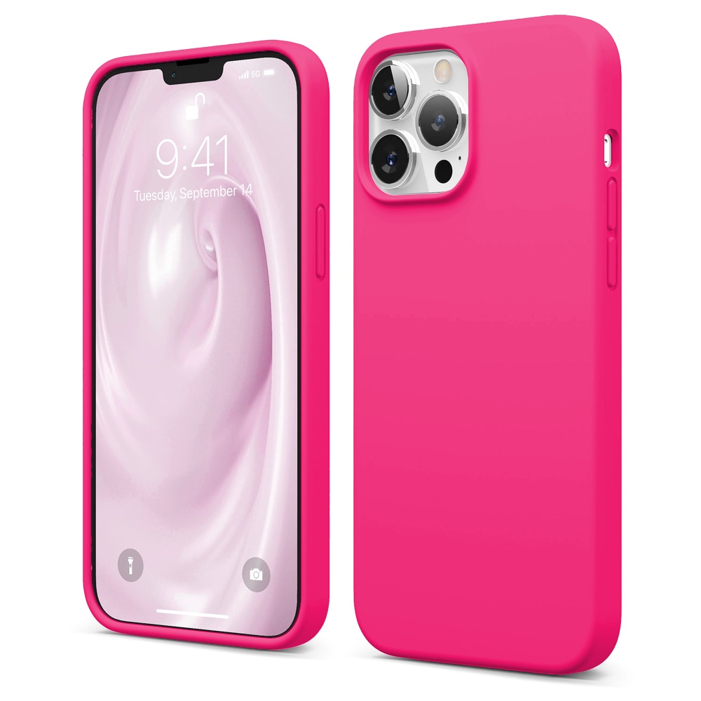 Husa CASEY STUDIOS™ compatibila cu iPhone 13 Pro, Soft Silicone Premium, Microfibra in Interior, Fuchsia, de Protectie, Ultra Slim, pentru Incarcare Wireless, Margini Ridicate de Protectia Ecranului si a Camerelor