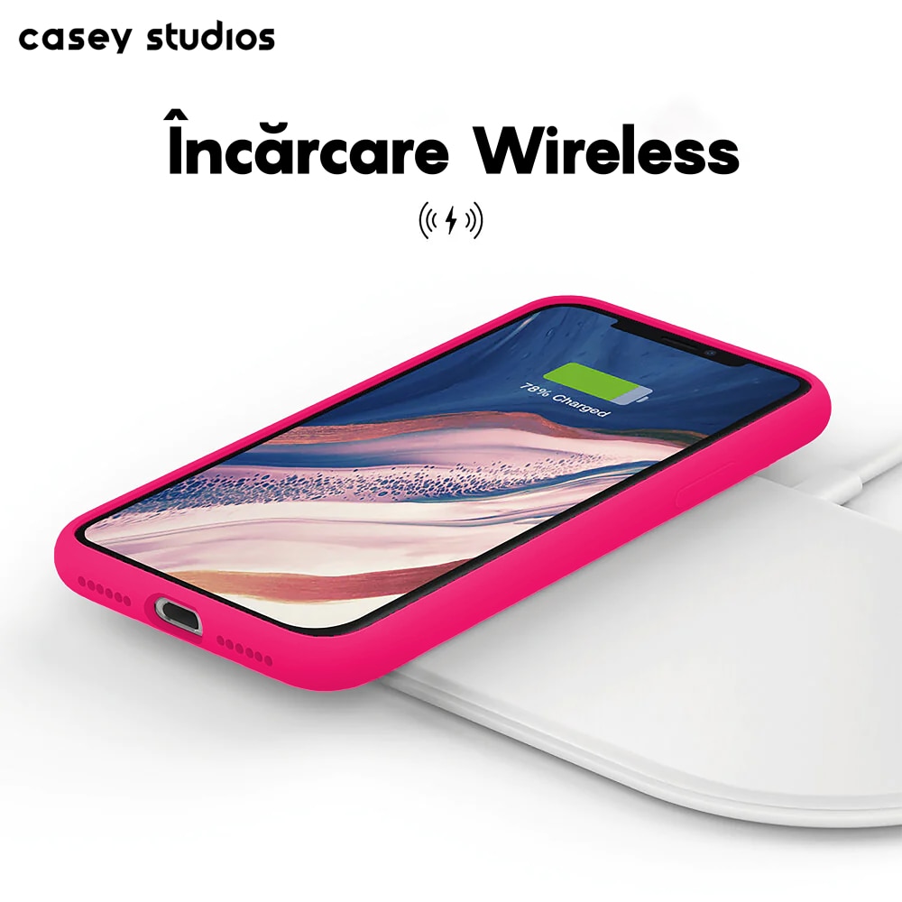 Husa CASEY STUDIOS™ compatibila cu iPhone 11, Soft Silicone Premium, Microfibra in Interior, Fuchsia, de Protectie, Ultra Slim, pentru Incarcare Wireless, Margini Ridicate de Protectia Ecranului si a Camerelor