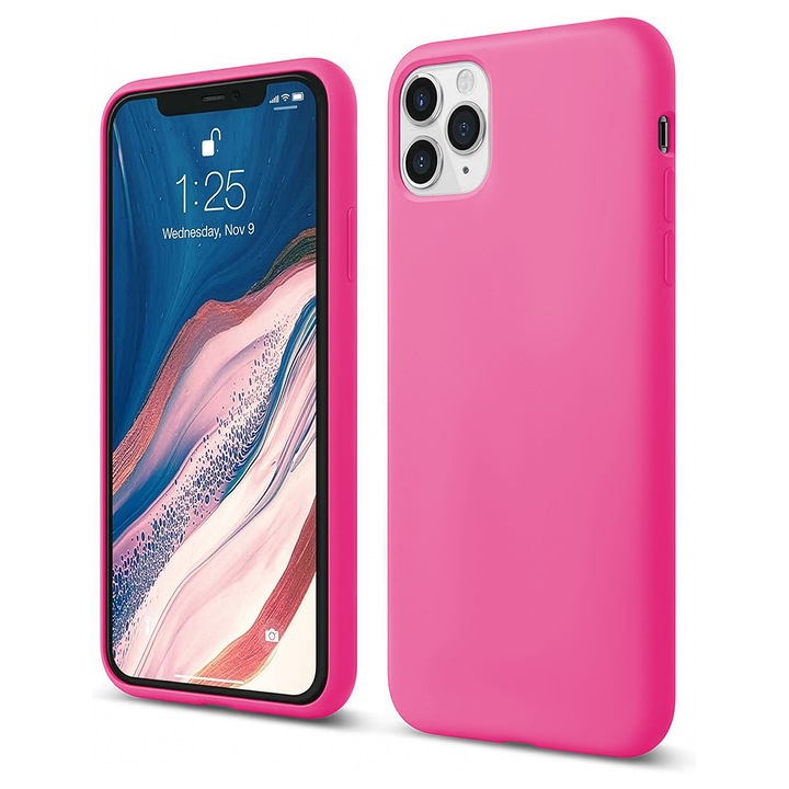 Husa CASEY STUDIOS™ compatibila cu iPhone 11 Pro Max, Soft Silicone Premium, Microfibra in Interior, Fuchsia, de Protectie, Ultra Slim, pentru Incarcare Wireless, Margini Ridicate de Protectia Ecranului si a Camerelor
