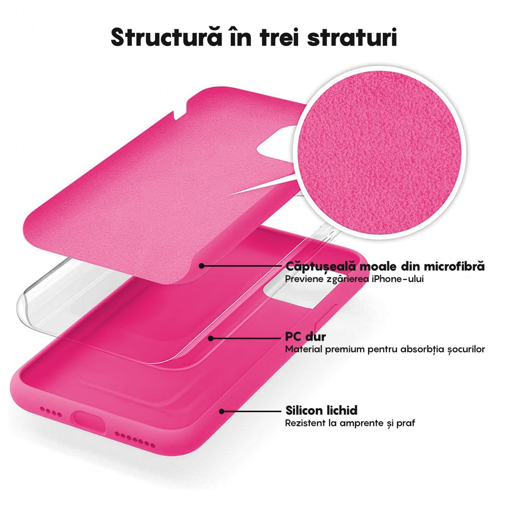 Husa CASEY STUDIOS™ compatibila cu iPhone 11 Pro, Soft Silicone Premium, Microfibra in Interior, Fuchsia, de Protectie, Ultra Slim, pentru Incarcare Wireless, Margini Ridicate de Protectia Ecranului si a Camerelor