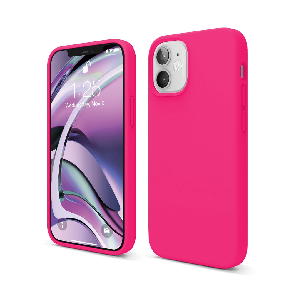 Husa CASEY STUDIOS™ compatibila cu iPhone 12 Mini, Soft Silicone Premium, Microfibra in Interior, Fuchsia, de Protectie, Ultra Slim, pentru Incarcare Wireless, Margini Ridicate de Protectia Ecranului si a Camerelor