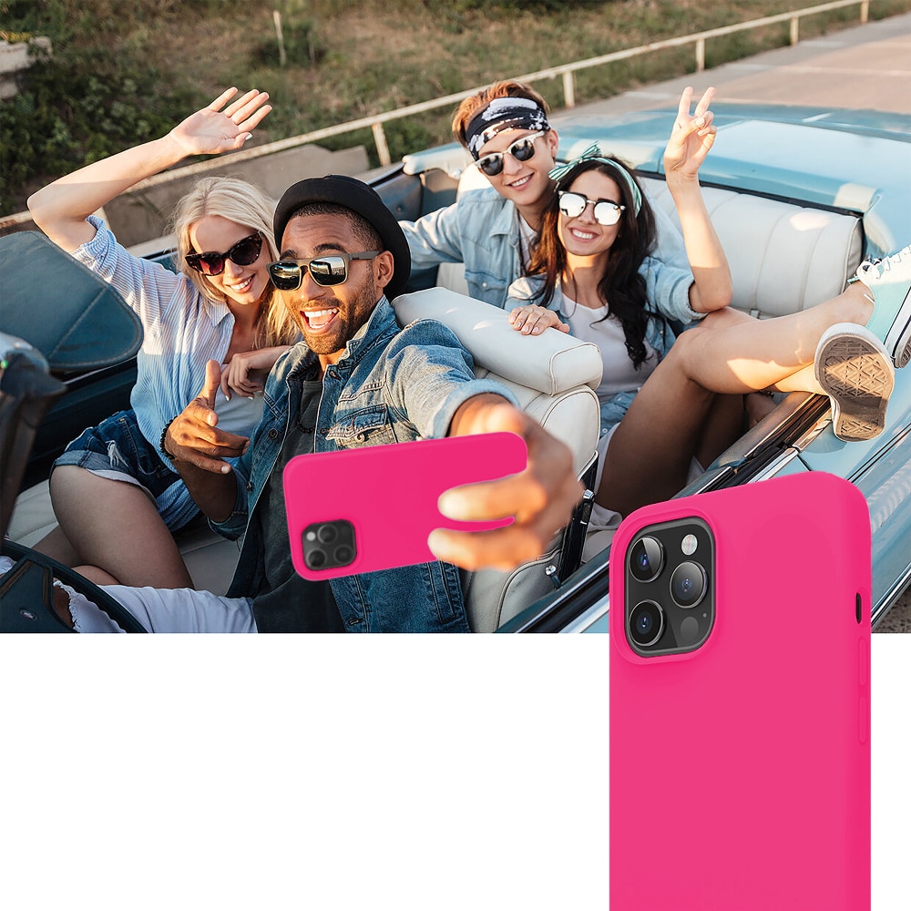 Husa CASEY STUDIOS™ compatibila cu iPhone 12 Mini, Soft Silicone Premium, Microfibra in Interior, Fuchsia, de Protectie, Ultra Slim, pentru Incarcare Wireless, Margini Ridicate de Protectia Ecranului si a Camerelor