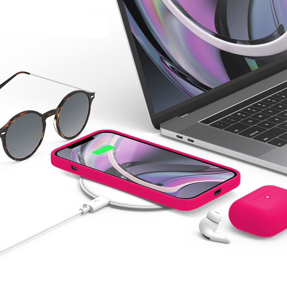 Husa CASEY STUDIOS™ compatibila cu iPhone 12 Mini, Soft Silicone Premium, Microfibra in Interior, Fuchsia, de Protectie, Ultra Slim, pentru Incarcare Wireless, Margini Ridicate de Protectia Ecranului si a Camerelor