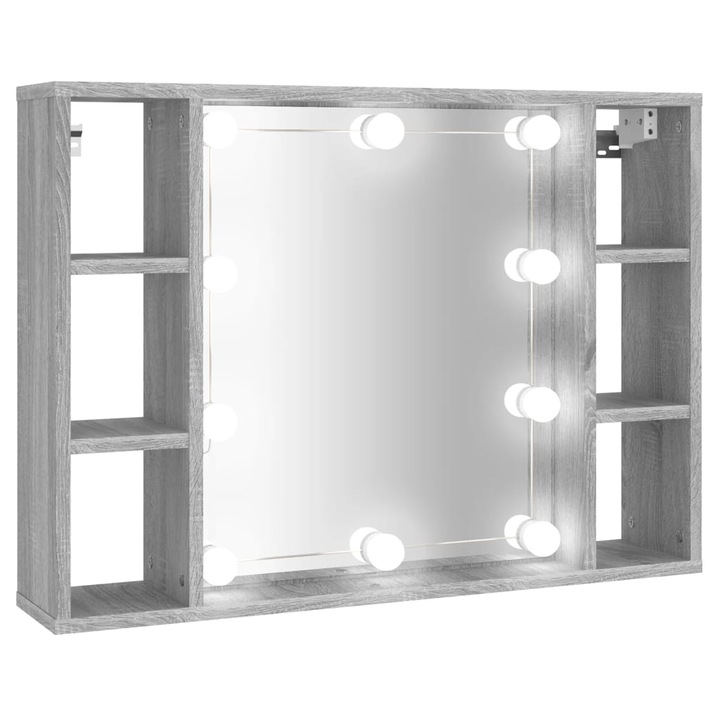 Dulap cu oglinda si LED vidaXL, gri sonoma, 76x15x55 cm 820446
