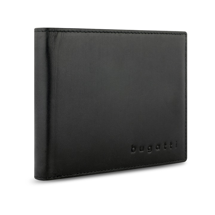 Мъжки портфейл, Bugatti, Eстествена кожа, Super Slim 201, Черен