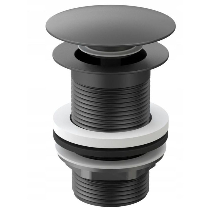 Ventil lavoar click-clack, alama, dop rotund, fara preaplin, universal, filet standard G 1 1/4", usor de instalat, negru mat