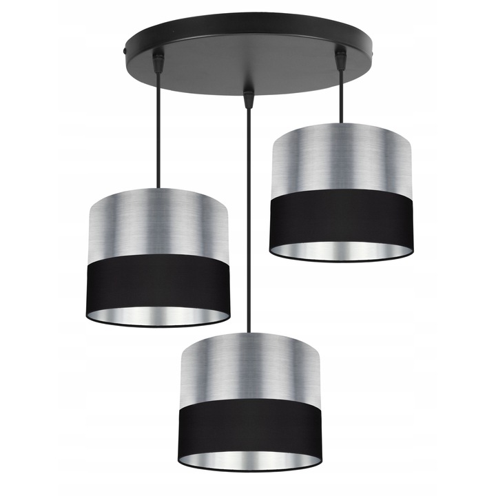 Plafoniera suspendata cu abajur, Light Home, Chromic, reglabile, Lungime 90 cm, Latime 40 cm, Abajur 20 cm, E27, 3 punct de lumina, plastic, Crom/Negru