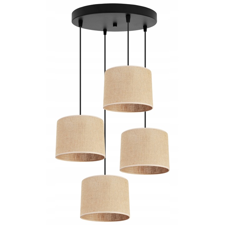 Plafoniera suspendata cu abajur, Light Home, Juta, reglabile, Lungime 90 cm, Latime 50 cm, Abajur 20 cm, E27, 4 punct de lumina, material textil, Bej/Negru