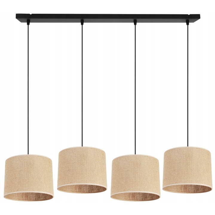 Plafoniera suspendata cu abajur, Light Home, Juta, reglabile, Lungime 90 cm, Latime 100 cm, Abajur 20 cm, E27, 4 punct de lumina, material textil, Bej/Negru