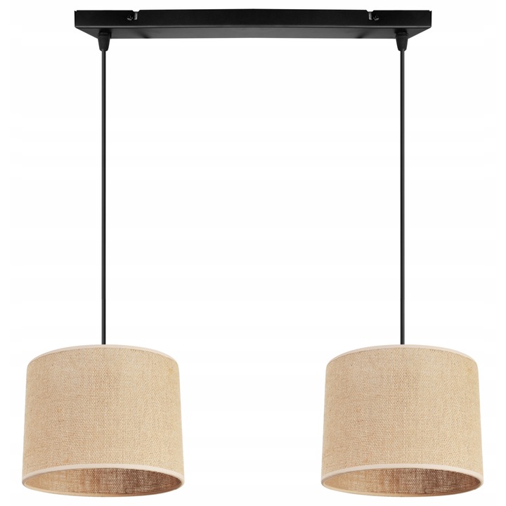 Plafoniera suspendata cu abajur, Light Home, Juta, reglabile, Lungime 90 cm, Latime 60 cm, Abajur 20 cm, E27, 2 punct de lumina, material textil, Bej/Negru