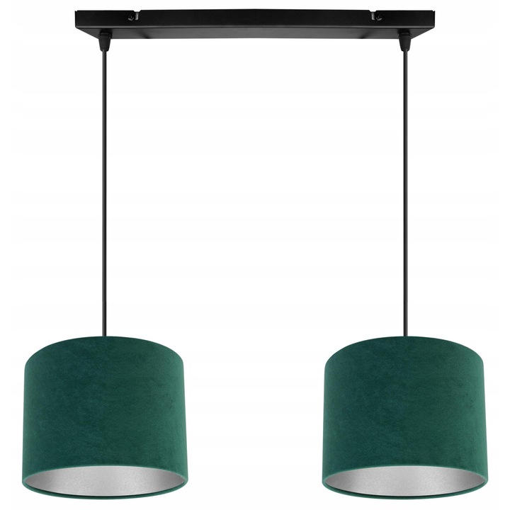 Plafoniera suspendata cu abajur, Light Home, Mediolan, reglabile, Lungime 100 cm, Latime 40 cm, Abajur 20 cm, E27, 2 punct de lumina, material textil, Verde/Crom