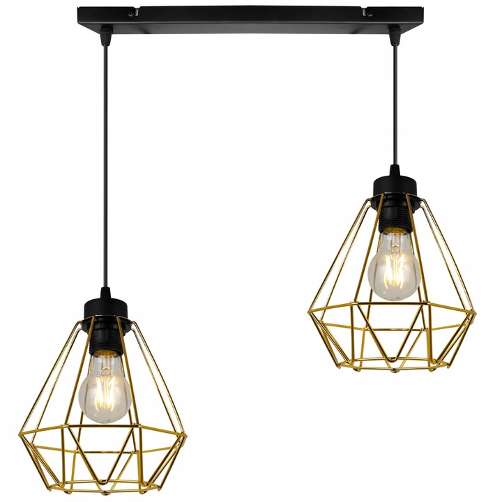 Plafoniera suspendata, LightHome, Nuvola Gold, Retea de alimentare, 60 W, 2 puncte luminoase, 19 cm, 90x55 cm, E27, metal, Auriu/Negru