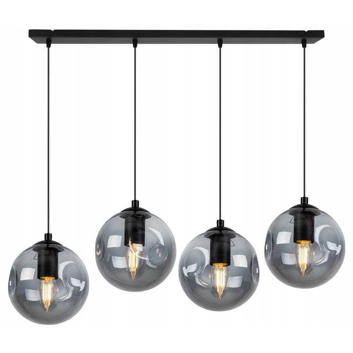 Lustra tip pendul, Light Home, Monako, 3 puncte de lumina, E27, 230V, 60W, 90x80cm, Clasa A, LED, Sticla, Negru
