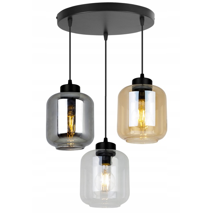 Plafoniera suspendata, LightHome, Novalja, Retea de alimentare, 60 W, 3 puncte luminoase, 15.5 cm, 90x15 cm, E27, sticla, Multicolor