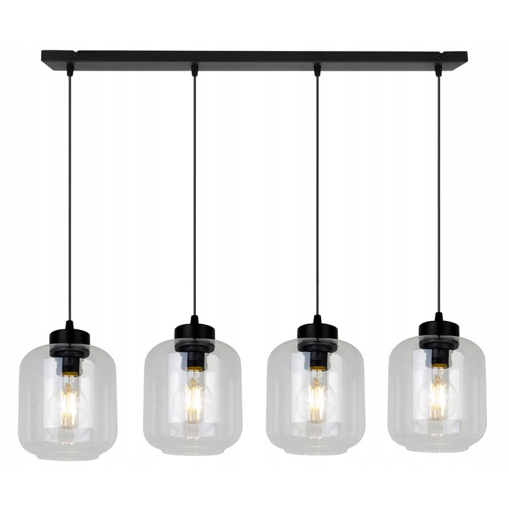 Plafoniera suspendata, LightHome, Novalja, Retea de alimentare, 60 W, 4 puncte luminoase, 15 cm, 90x80 cm, E27, sticla, Negru