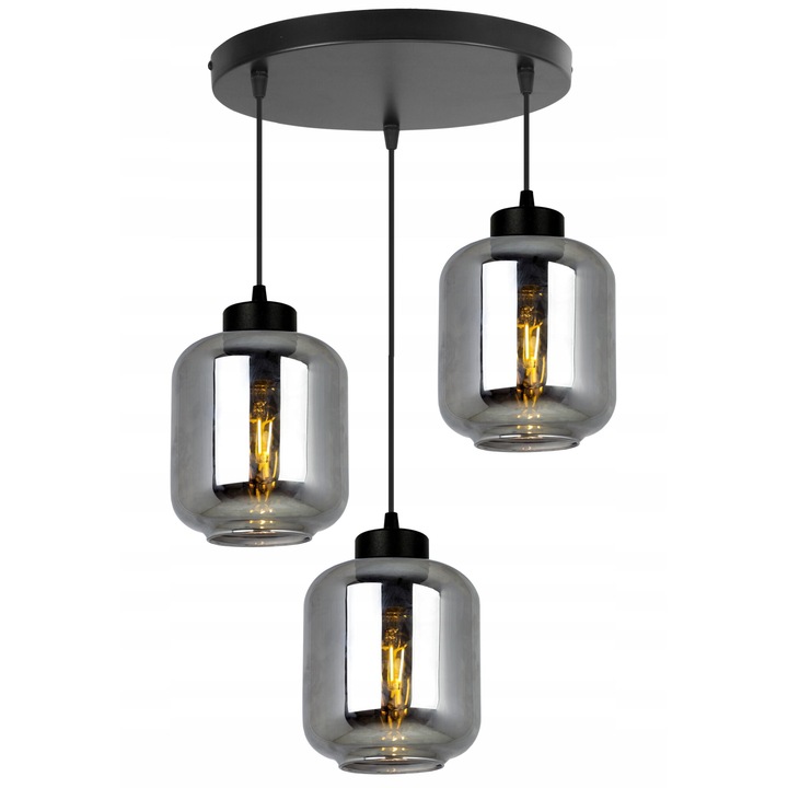 Plafoniera suspendata, LightHome, Novalja, Retea de alimentare, 60 W, 3 puncte luminoase, 15 cm, 90x40 cm, E27, sticla, Negru