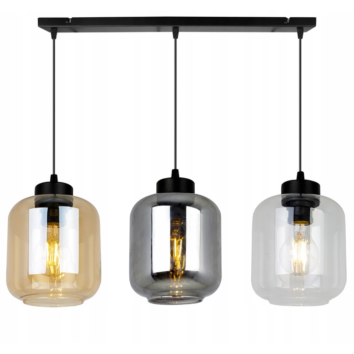 Plafoniera suspendata, LightHome, Novalja, Retea de alimentare, 60 W, 3 puncte luminoase, 15 cm, 90x70 cm, E27, sticla, Multicolor